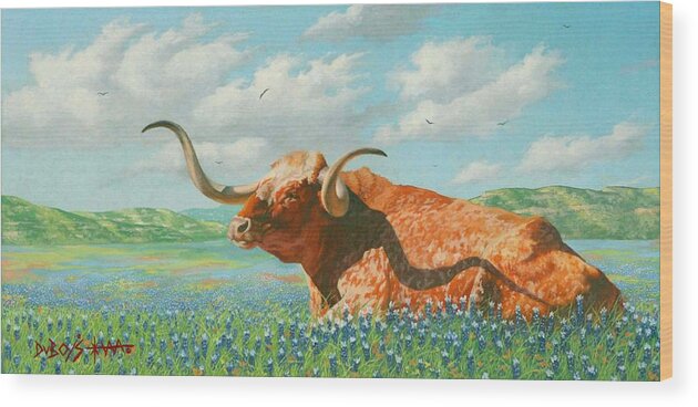 Long Horn Painting Wood Print featuring the painting Texas by Howard Dubois