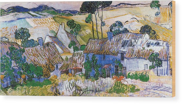 Thatched Houses In Front Of A Hill Wood Print featuring the digital art Thatched Houses by Vincent Van Gogh