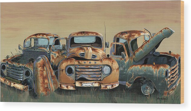 Truck Wood Print featuring the painting Three Amigos by John Wyckoff