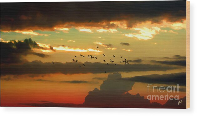 Zedi Wood Print featuring the photograph Sunset 1 by Ze Di