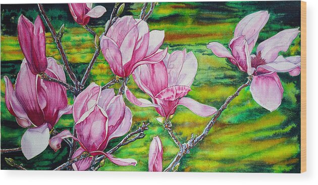 Magnolias Wood Print featuring the painting Watercolor Exercise Magnolias by Xavier Francois Hussenet