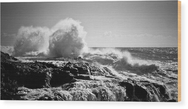 Seascape Wood Print featuring the photograph Wave on Rocks by Michael Hope