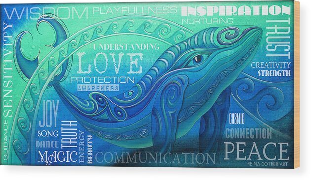 Whale Wood Print featuring the painting Whale Totem Wordart by Reina Cottier