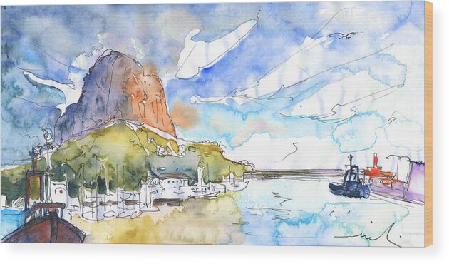Travel Wood Print featuring the painting Calpe Harbour 06 by Miki De Goodaboom