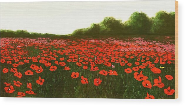 Flowers Wood Print featuring the painting Fine Art Oil Painting Poppies Emerald Isle by G Linsenmayer