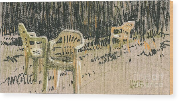 Plastic Wood Print featuring the drawing Lawn Chairs by Donald Maier