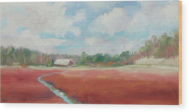 Cape Cod Wood Print featuring the painting Mid-winter Cranberry Bog by Barbara Hageman