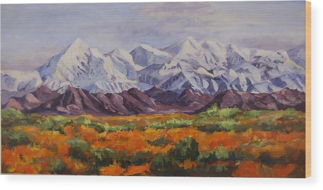 Landscape Wood Print featuring the painting Mountain Range by Ingrid Dohm