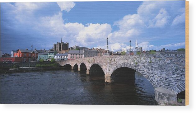 Blue Sky Wood Print featuring the photograph River Slaney, Enniscorthy, Co Wexford by The Irish Image Collection 