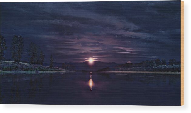 Moon Wood Print featuring the photograph Moonrise Columbia #1 by John Christopher