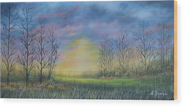 Landscape Wood Print featuring the painting Prairie Sunset by Sheila Banga