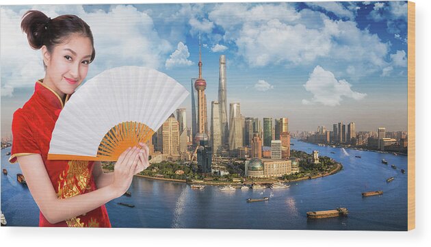 China Wood Print featuring the photograph Shanghai city #1 by Anek Suwannaphoom