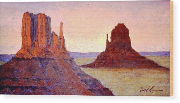 Canyonlands Of The Desert Southwest Wood Print featuring the painting The Mittens #1 by David Zimmerman