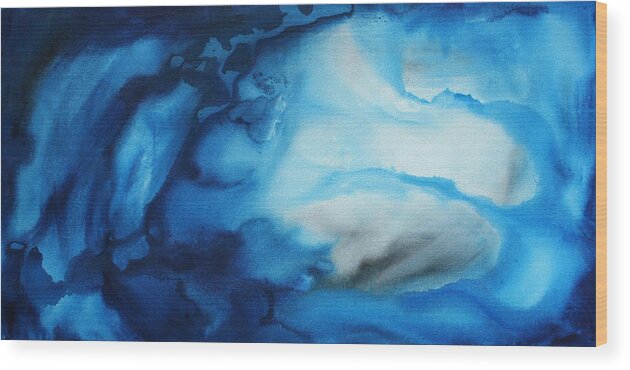 Art Wood Print featuring the painting Abstract Art Original Blue Pianting UNDERWATER BLUES by MADART by Megan Aroon