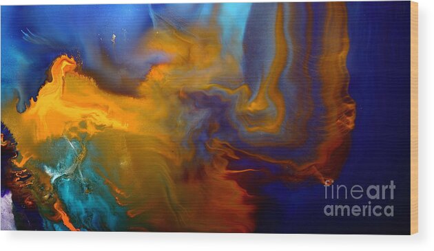 Fluid Wood Print featuring the painting Abstract Fluid Art Escape into the Unknown liquid Painting Macro Photography by kredart by Serg Wiaderny