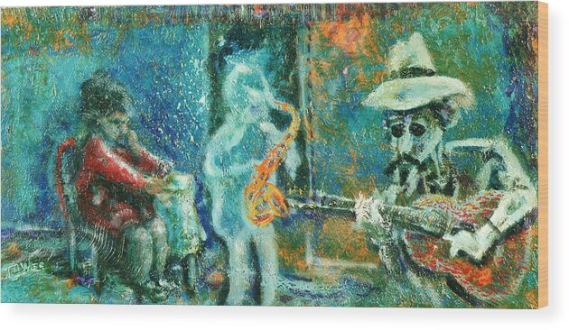 Music Wood Print featuring the painting Alone with the Blues by Dennis Tawes