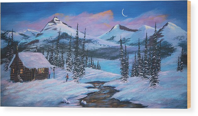 Christmas Wood Print featuring the painting Alpenglow Moon by Michael Scott