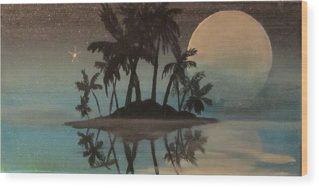 Night Moon Palm Trees Wood Print featuring the painting Bad Moon Sparkles  by Robert Francis