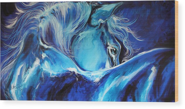 Horse Wood Print featuring the painting Blue Night Abstract Equine by Marcia Baldwin