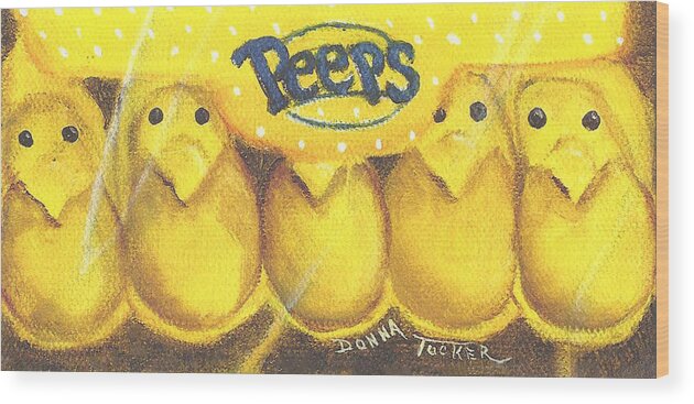 Easter Wood Print featuring the painting Box of Peeps by Donna Tucker