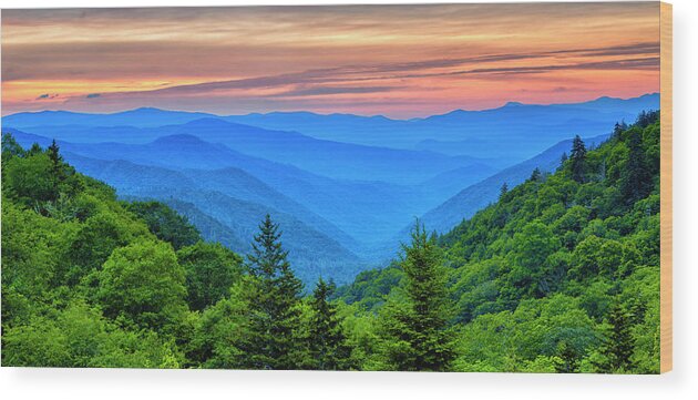 Sunrise Wood Print featuring the photograph Breaking Dawn at Oconaluftee River Valley by Stephen Stookey