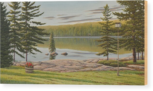 Jake Vandenbrink Wood Print featuring the painting By The Lakeside by Jake Vandenbrink