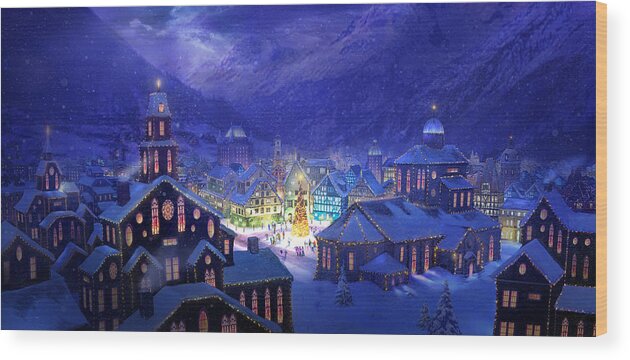 Christmas Wood Print featuring the painting Christmas Town by Philip Straub