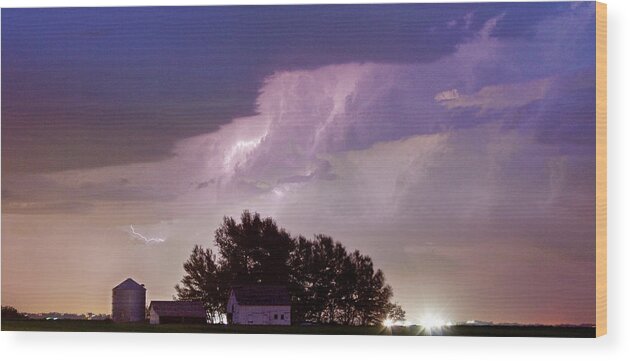 Lightning Wood Print featuring the photograph County Line Northern Colorado Lightning Storm Panorama by James BO Insogna