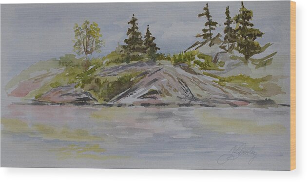 Whiteshell Wood Print featuring the painting Dorothy Lake Island by Jo Smoley