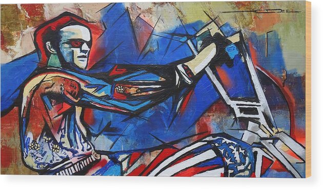 Peter Fonda Wood Print featuring the painting Easy Rider Captain America by Eric Dee