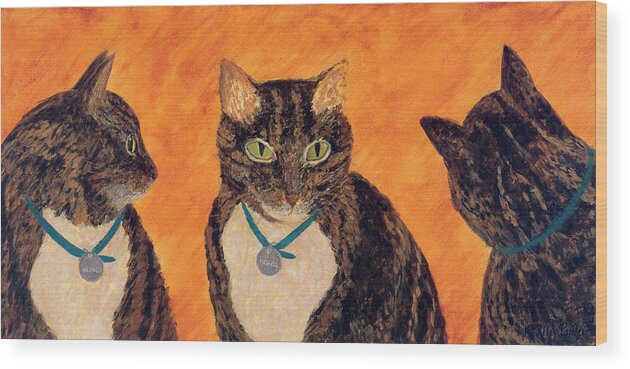 Cat Wood Print featuring the painting Face-off by Kathryn Riley Parker