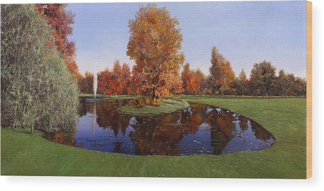 Golf Course Wood Print featuring the painting Golf Cherasco by Guido Borelli