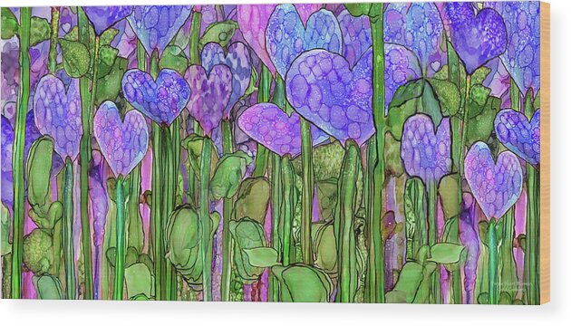 Carol Cavalaris Wood Print featuring the mixed media Heart Bloomies 4 - Purple by Carol Cavalaris