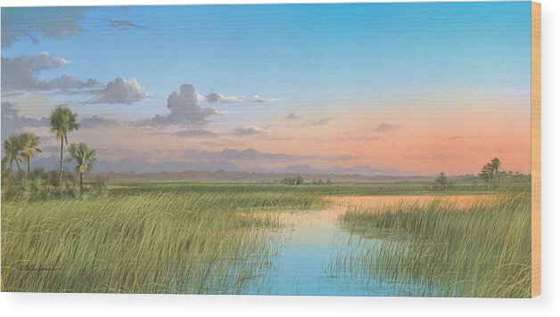 Florida Marsh Wood Print featuring the painting Indian River by Mike Brown