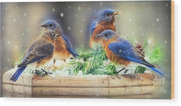 Bluebird Wood Print featuring the painting It's A Family Affair by Tina LeCour