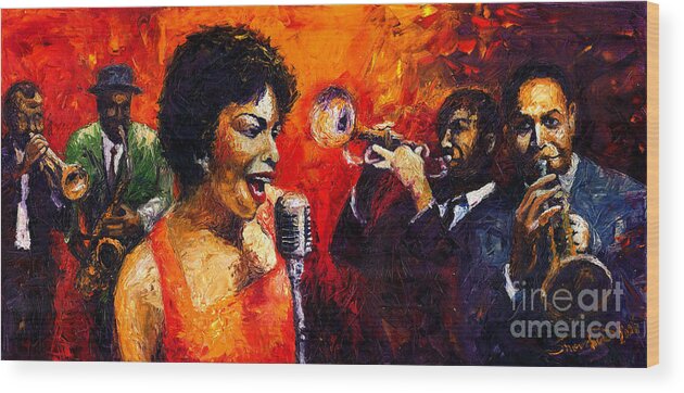 Jazz.song.trumpeter Wood Print featuring the painting Jazz Song by Yuriy Shevchuk