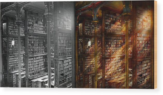 Library Wood Print featuring the photograph Library - It starts with a single page 1920 - Side by Side by Mike Savad