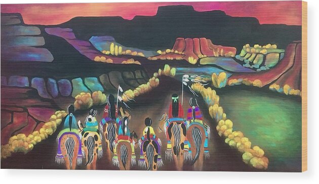 Native American Wood Print featuring the painting Long Journey by Jan Oliver-Schultz