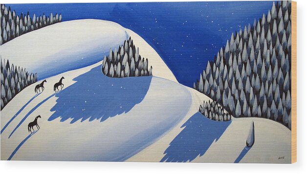 Art Wood Print featuring the painting Making The Peak - modern winter landscape by Debbie Criswell
