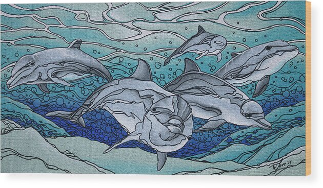 Dolphins Wood Print featuring the painting Nereus' Guardians by William Love