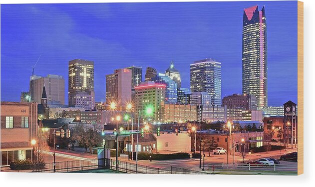 Oklahoma Wood Print featuring the photograph OKC Blue Evening by Frozen in Time Fine Art Photography