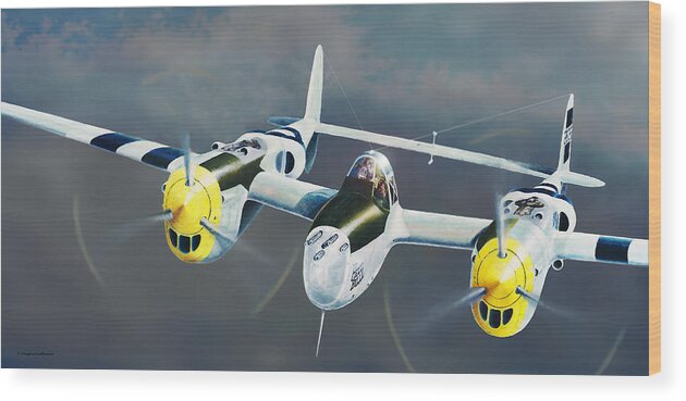 Military Wood Print featuring the painting P-38 On the Prowl by Douglas Castleman