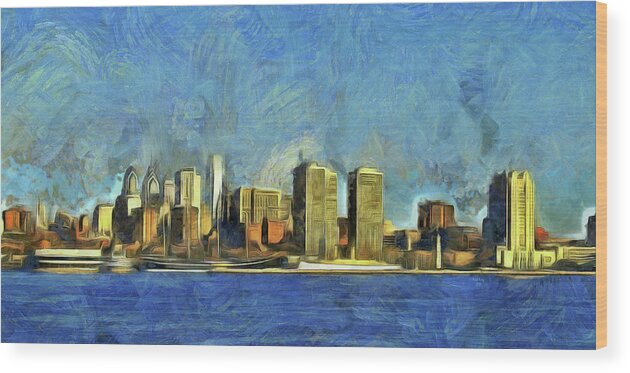 Philly Wood Print featuring the mixed media Philly Skyline by Trish Tritz