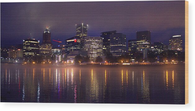 Portland Oregon Wood Print featuring the photograph Portland Night Skyline by Joseph Skompski