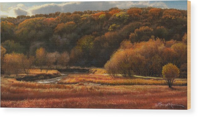 Autumn Landscape Drawings Wood Print featuring the drawing Prairie Autumn Stream No.2 by Bruce Morrison