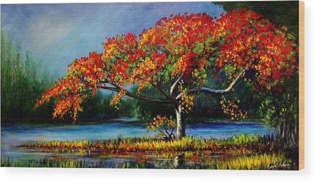 Flamboyan Are Throughout South Florida And The Islands Wood Print featuring the painting Punta gorda fl. beauties by Larry Palmer