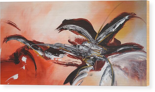 Abstract Wood Print featuring the painting Red Ikebana by Theresa Marie Johnson