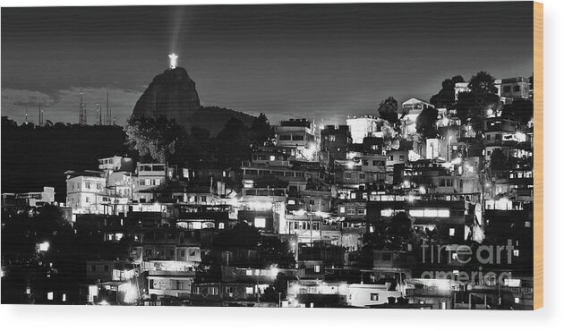 Leme Wood Print featuring the photograph Rio de Janeiro - Christ the Redeemer on Corcovado, Mountains and Slums by Carlos Alkmin