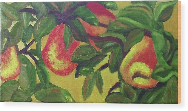 Ripe Pears Wood Print featuring the painting Ripe Pears on the Tree by Margaret Harmon