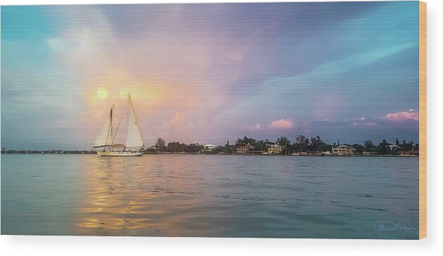 Sunset Wood Print featuring the photograph Sailboat Sunset on Sarasota Bay by Susan Molnar